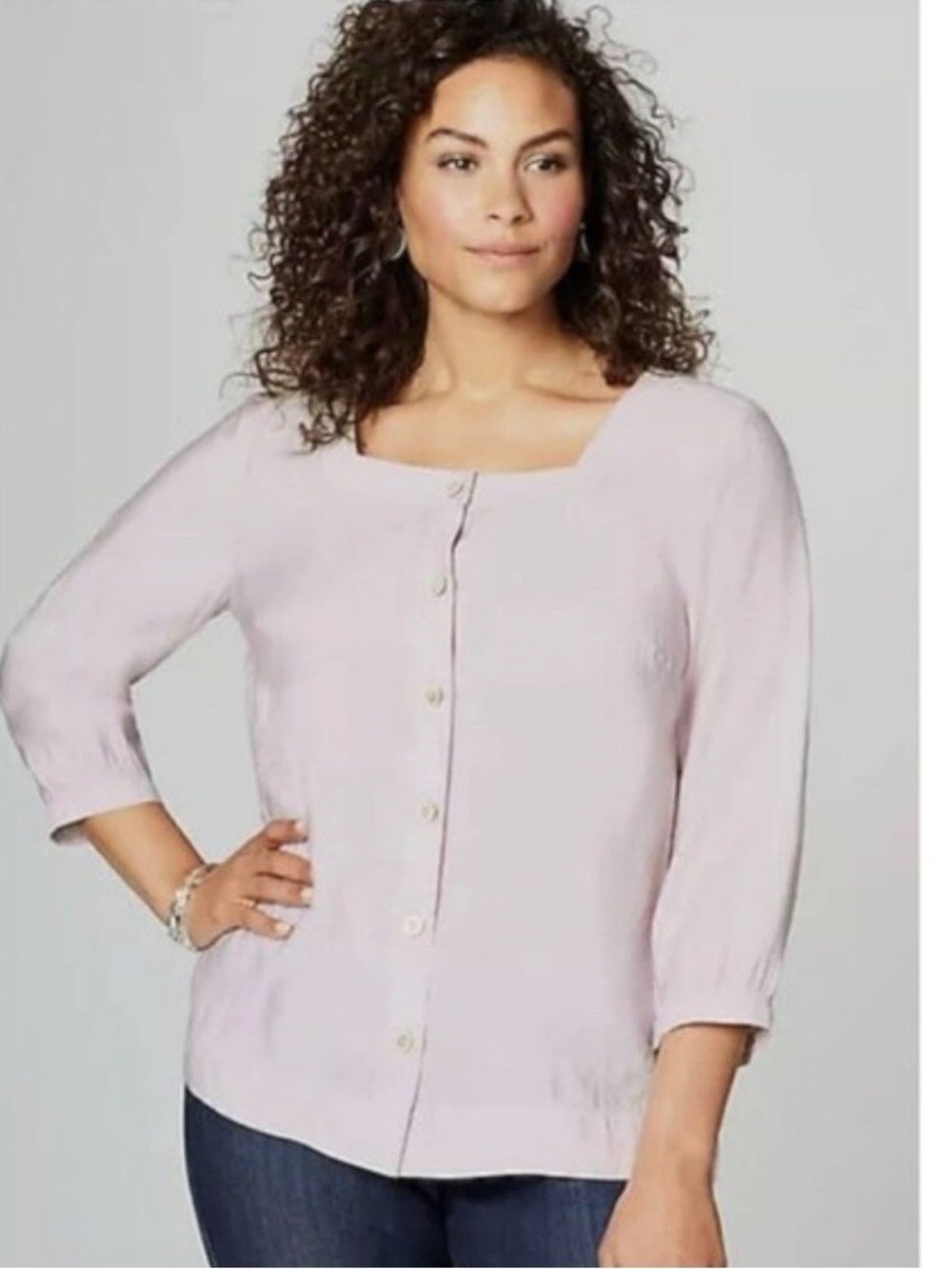 J. Jill Pale Lavender Long-Sleeve Blouse with Black Trim